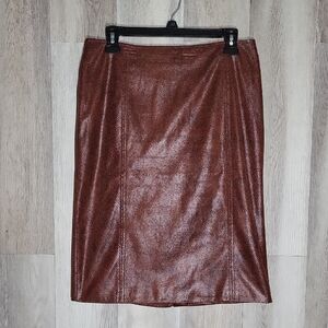Chicos Womens 0‎ Faux Snakeskin Pencil Skirt Lined Dressy Brown Knee Length